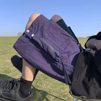 summer casual purple cargo shorts men high street drawstring pocket baggy short sweatpants y2k hip hop bermudas homme shorts casual joggers