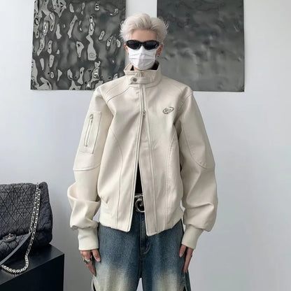 punk leather jacket mens spring standing collar trendy high street coats y2k streetwear hip hop motorcycle outwear 2024 new unique default style 2239