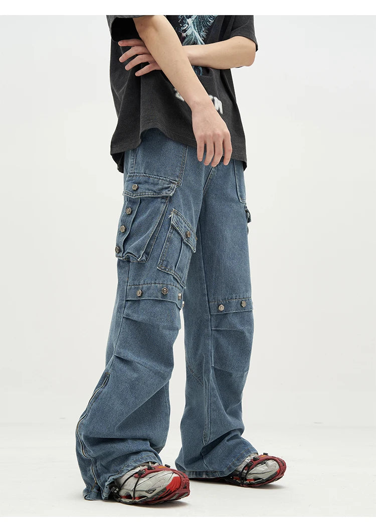 punk rivet denim jeans pants mens 2023 harajuku streetwear bottom zipper cotton casual oversize joggers straight pants trousers unique joggers style 3453
