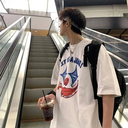 Hong Kong style retro American cotton summer short-sleeved T-shirt men's trendy Korean style loose top trendy brand half-sleeved Street King Limited