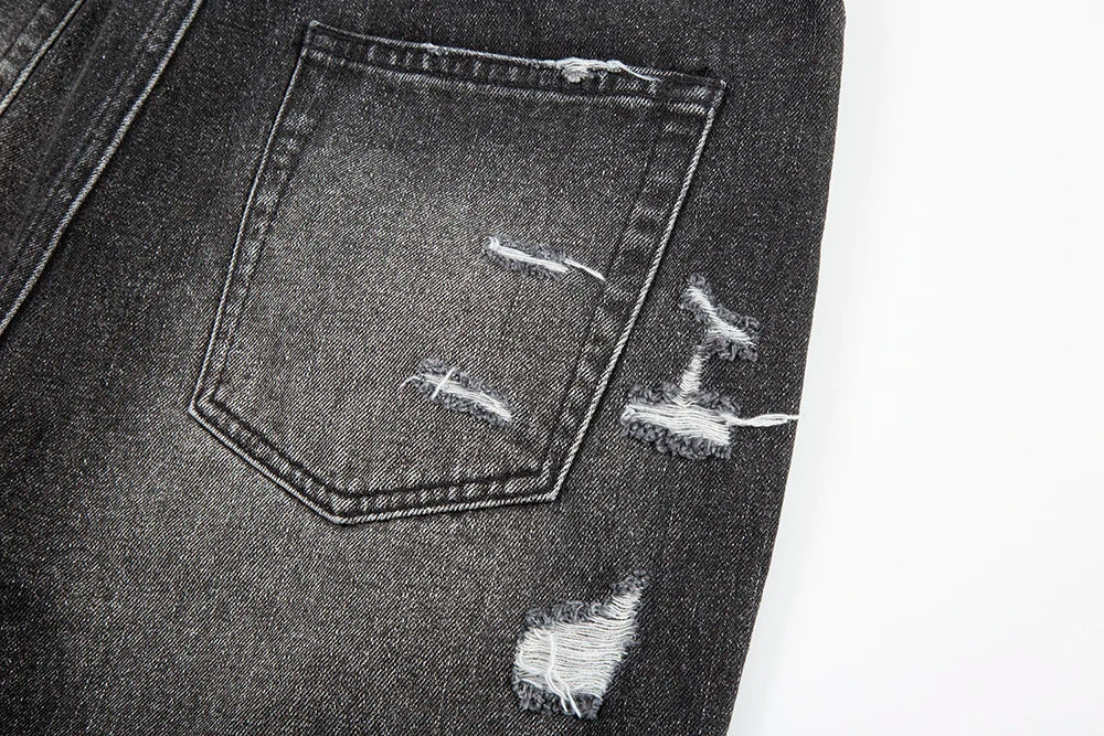 y2k frayed hole damaged washed black baggy jeans for men streetwear straight casual denim trousers ropa hombre loose cargo pants unique cargo style 2460