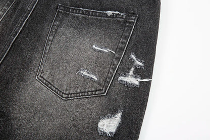 y2k frayed hole damaged washed black baggy jeans for men streetwear straight casual denim trousers ropa hombre loose cargo pants unique cargo style 2460