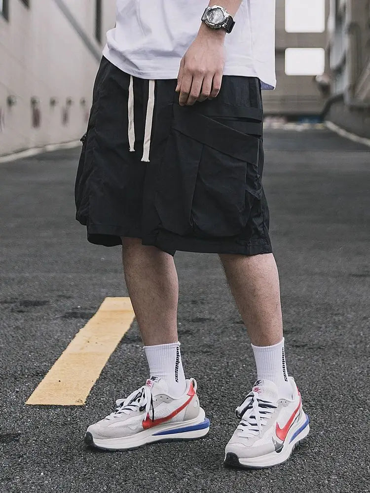 Korean trendy brand personality printed short sleeved T shirt Fashion street Y2K men and women straight functional work shorts Street King Limited