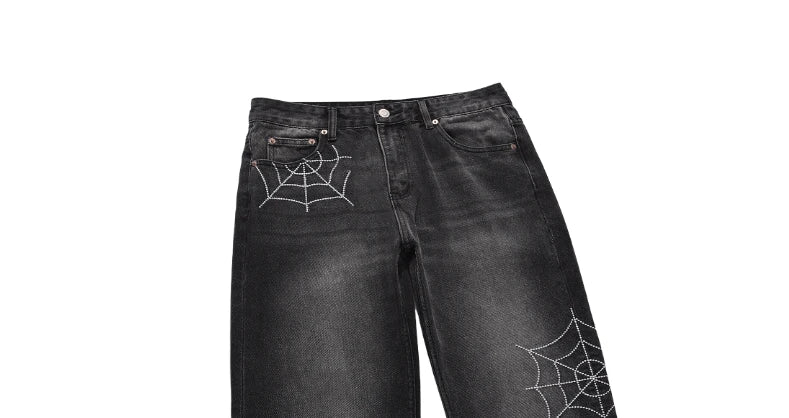 mens hip hop streetwear denim pants cobweb embroidery denim pants 2023 harajuku zipper cotton joggers jeans trousers harem pants unique joggers style 927