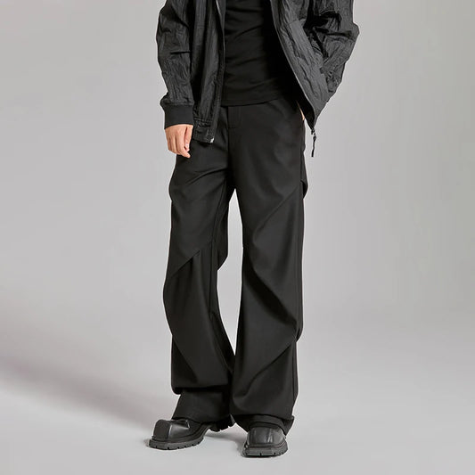 extended length edition wrinkle fashion men streetwear fashion hip hop vibe loose casual straight black suit pant trousers relaxed fit trousers