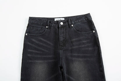 Feet Ink Painted Washed Black Jeans for Men Straight Retro Baggy Casual Cargo Pants Pantalones Hombre Oversized Denim Trousers Street King Limited