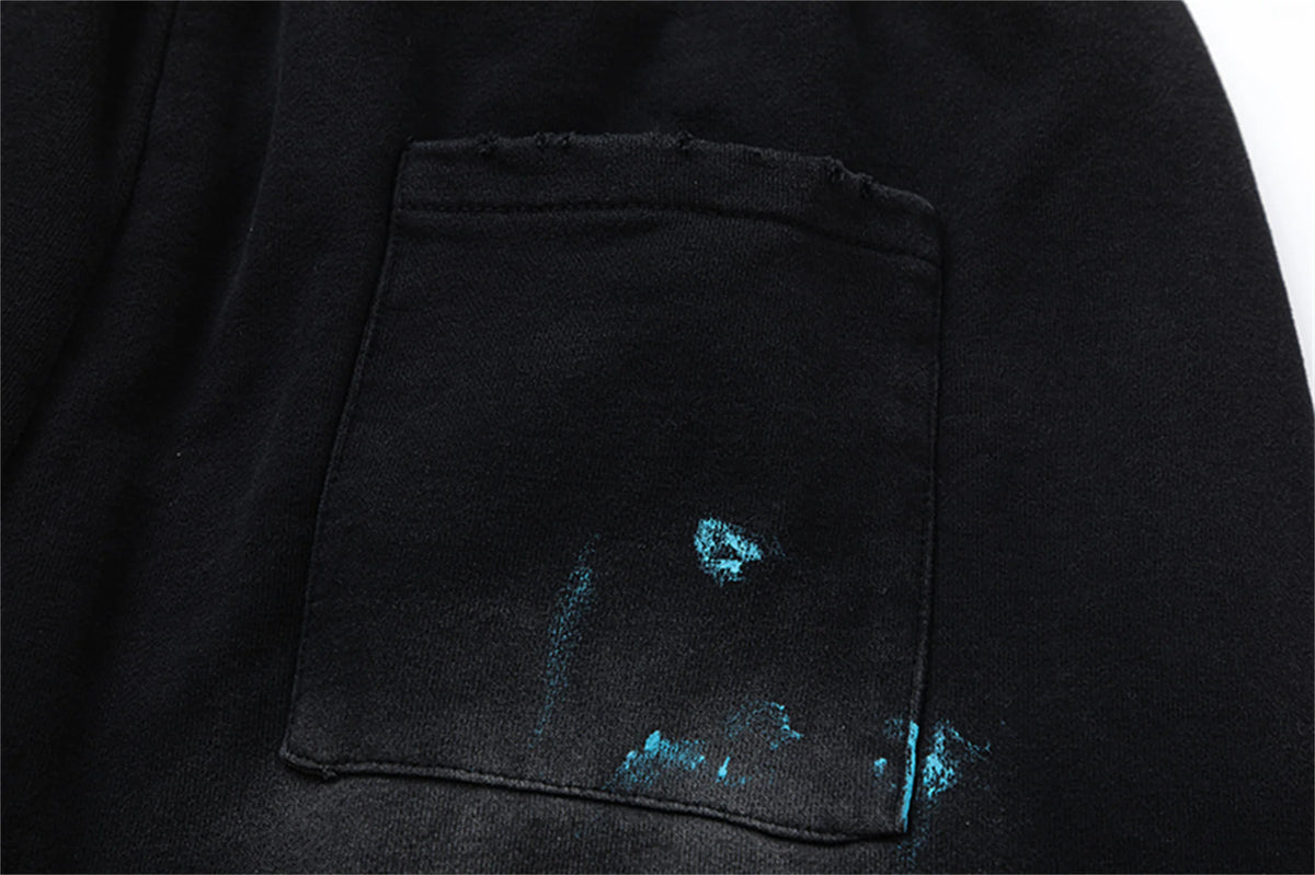 Saint Louis 24SS Future Vintage Splashing Ink Graffiti Making Dirty Water Making Old Drawstring Shorts For Summer Street King Limited