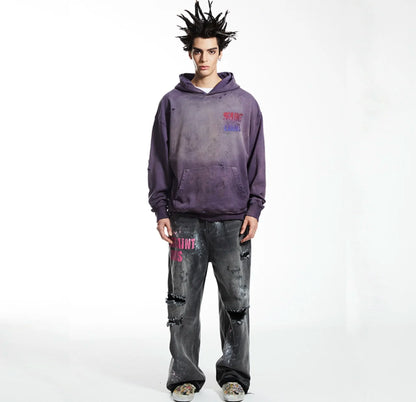 24 New SSAINT LOUIS Rhinestone Designs Gradient Purple Letter Print High-Street Hoodies Hooded Sweatshirt Street King Limited