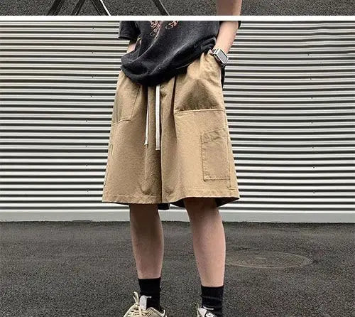 Korean Khaki Cargo Shorts for Men and Women in Summer Y2K Japanese Retro Casual Wide-leg Harajuku Trendy Sports Shorts Street King Limited