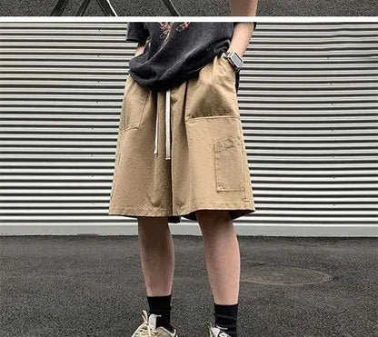 Korean Khaki Cargo Shorts for Men and Women in Summer Y2K Japanese Retro Casual Wide-leg Harajuku Trendy Sports Shorts Street King Limited