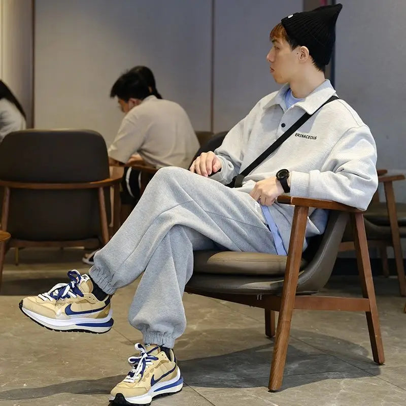 Spring new trendy brand ins loose casual polo lapel sweatshirt men's waffle top long-sleeved T-shirt women clothing y2k tops emo Street King Limited