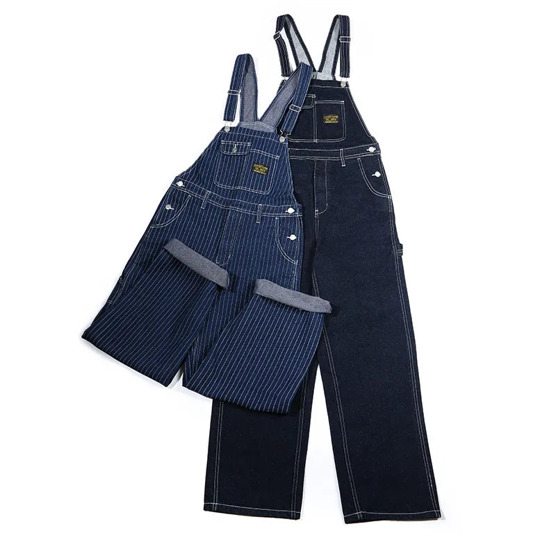 Retro Primary Denim Overalls Jeans For Men Amekaji Suspenders American Homme Original Vintage Style Jeans Street King Limited