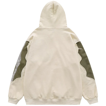 Aolamegs Men Streetwear Hip Hop Hoodie Funny Skull Ripped Patchwork Embroidery Long Sleeves Pullover Autumn Casual Harajuku Tops Street King Limited