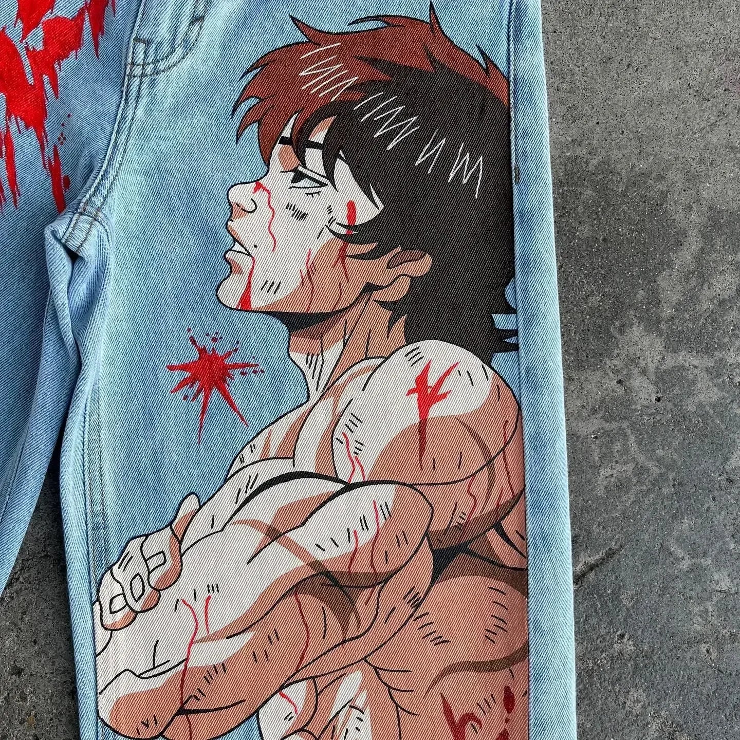harajuku many ghost faces print y2k men s jeans popular anime baggy jeans wide leg pants streetwear trouser men clothing unique jeans style 4521