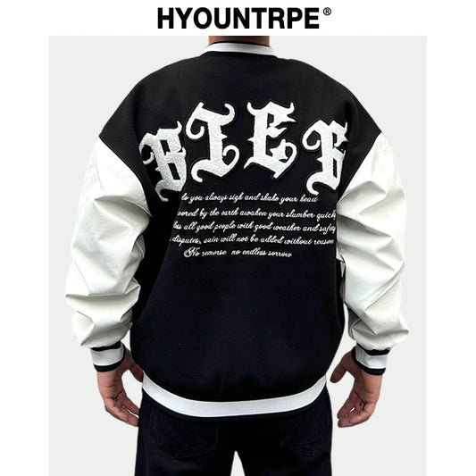mens embroidery baseball jackets and coats casual single button patchwork coats hip hop streetwear warm bomber jacket outerwear urban fashion pants