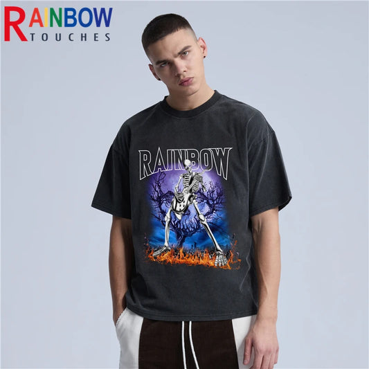 Rainbowtouches 2022 New Brand Men T-Shirt High Street Tidal Current Python Printing Mens Graphic T-Shirts Vintage Loose T-Shirt Street King Limited