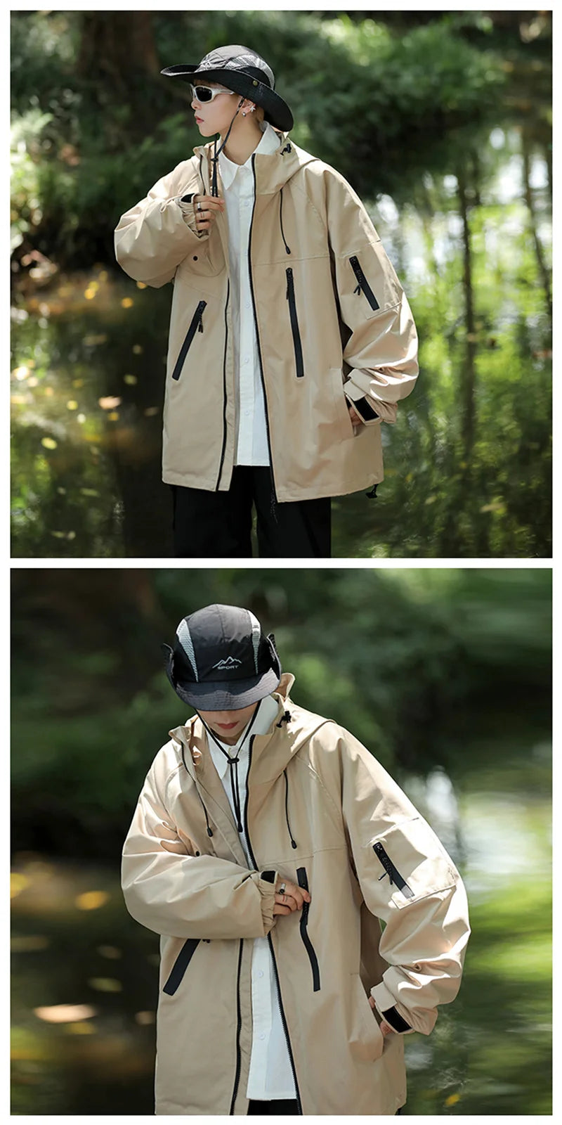 mens vintage waterproof outdoor functional jacket windbreaker camping sports elastic hoodie jackets autumn new fashion overcoat unique default style 153