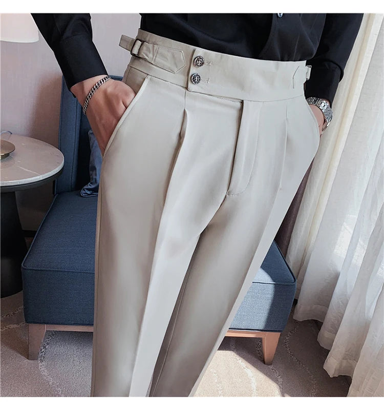 2024 High Quality Business Casual Draped High-waist Trousers Men Solid Color Formal Pants Male Formal Office Social Suit Pants Street King Limited