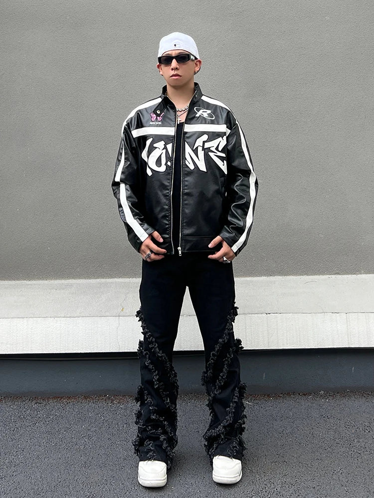 men racing jackets fashion letter embroidery patchwork jacket coats hip hop pu lether outerwear autumn casual streetwear jackets unique default style 4497
