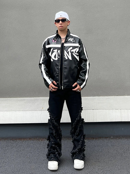 men racing jackets fashion letter embroidery patchwork jacket coats hip hop pu lether outerwear autumn casual streetwear jackets unique default style 4497