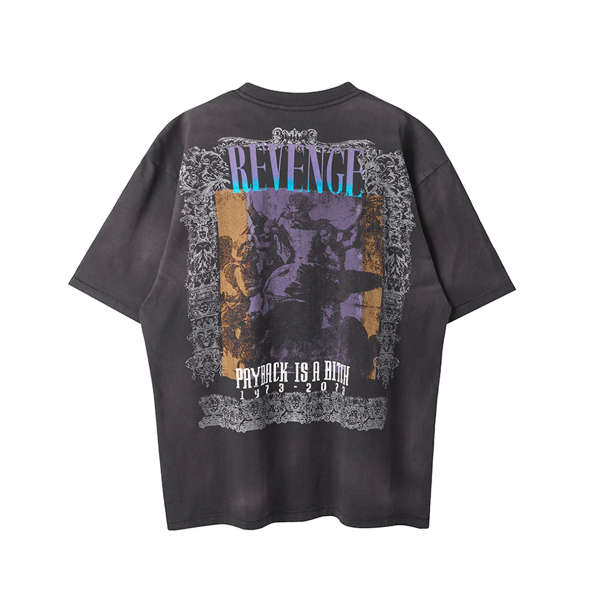 24ss Summer Retro Vintage Portrait Quality Printing High-Street Distressed T-Shirt Tops Street King Limited