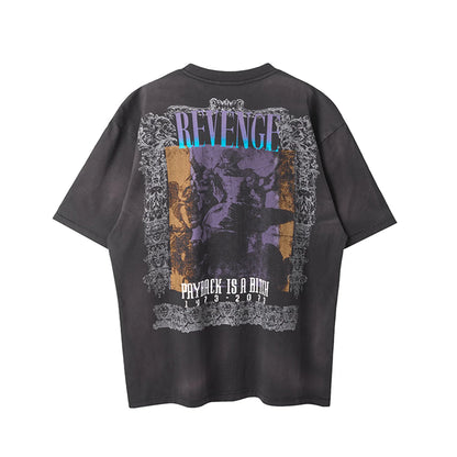 24ss Summer Retro Vintage Portrait Quality Printing High-Street Distressed T-Shirt Tops Street King Limited