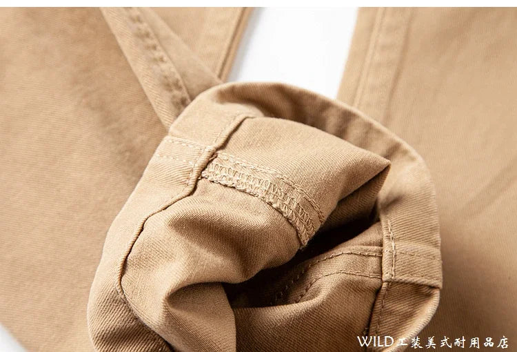 autumn winter heavyweight pure cotton thick american retro workwear khaki pants business casual mens basic solid color pants unique default style 1056