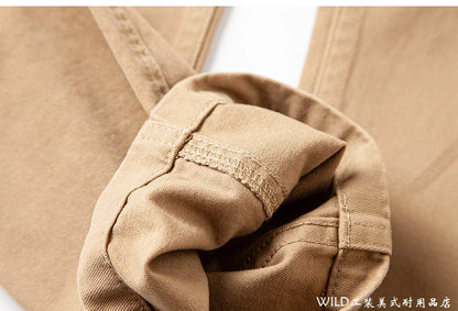 autumn winter heavyweight pure cotton thick american retro workwear khaki pants business casual mens basic solid color pants unique default style 1056