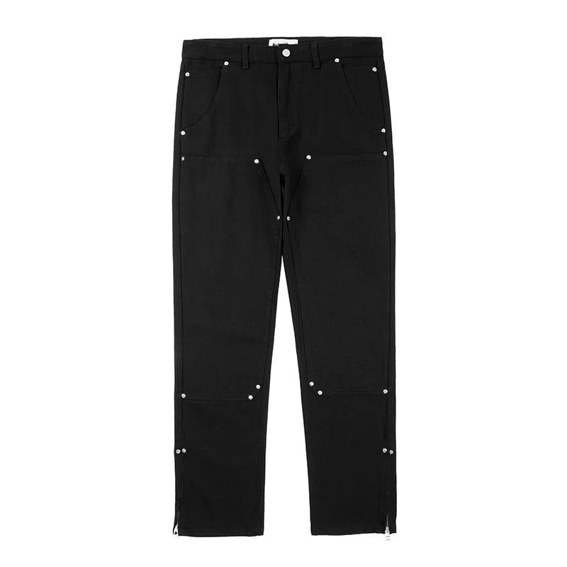 harajuku ankle zipper solid color straight casual mens cargo pants retro high street pockets hip hop baggy oversized trousers unique cargo style 287