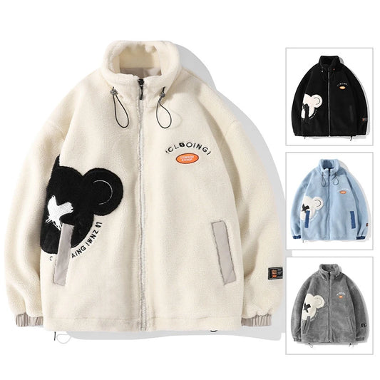 rainbowtouches mens jackets high street fashion cashmere coat autumn and winter loose printing jackets plush for warmth unisex relaxed fit trousers