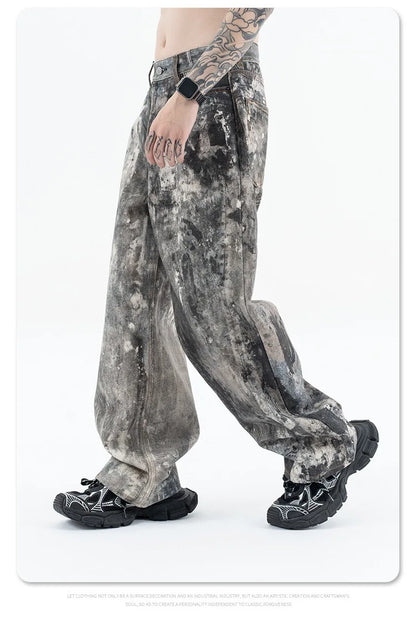 Autumn and winter 2024 new digital printed camo splash ink baggy jeans Street King Limited