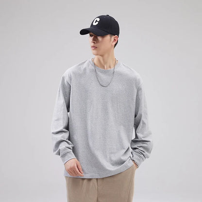 Cotton Long-Sleeved T-Shirt Men's Spring And Autumn Basic Solid Color Inner Loose Sweatshirt Men's White Bottoming Shirt Street King Limited