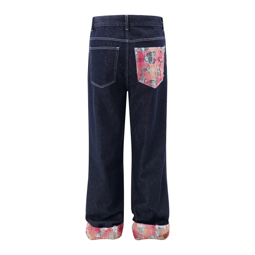 fashion men jeans pocket patchwork loose denim pants hip hop streetwear baggy trousers y2k men s jeans unique jeans style 474
