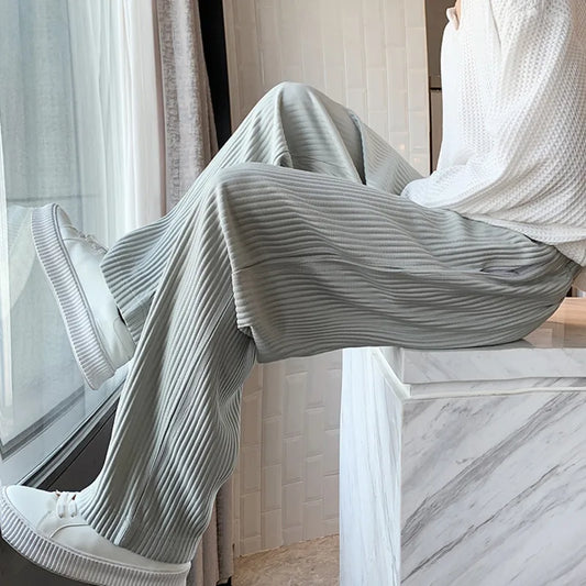 Summer Pleated Pants Men Oversized Fashion Casual Ice Silk Pants Men Streetwear Hip Hop Loose Wide Leg Pants Mens Trousers S-2XL Street King Limited