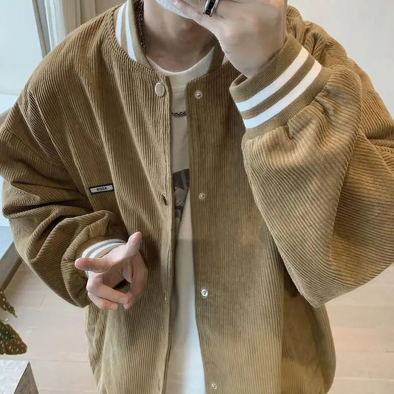 corduroy baseball jacket mens spring ins fashion brand sports all match jacket spring and autumn korean style trendy jacket top urban fashion pants