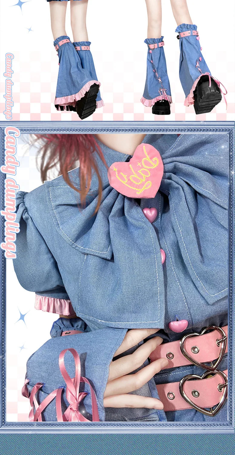 Y2K Set Sweetheart Spicy Girl dress skirt sets Women's 2023 Summer Bubble Sleeve Bowtie Campus Style 2 piece sets womens outfits Street King Limited
