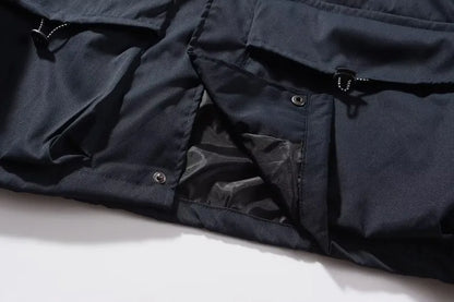 japanese spring jacket mens single breasted stand collar harajuku unisex coats solid big pocket drawstring casual men outwear unique default style 1895