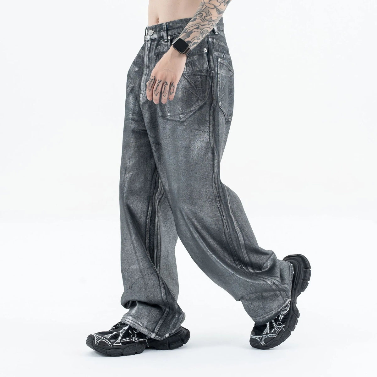 Autumn/winter 2024 loose wash jeans with silver coating Street King Limited