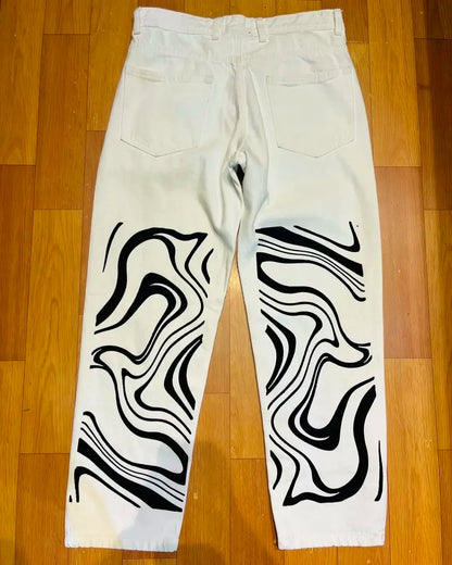 Harajuku fashion mens women’s jeans lightning graphic wide leg jean streetwear y2k denim cuples high waist pants men clothing Street King Limited