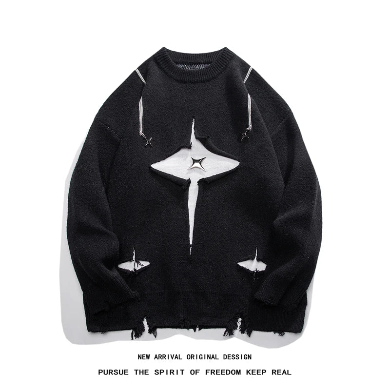 Gothic Men's Sweater Hip Hop Streetwear Long Sleeved Round Neck Tops Oversized Autumn New Knitwear Sweaters Jumpers Street King Limited