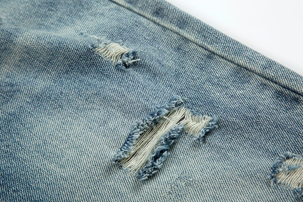 Frayed Hole Damaged Washed Blue Baggy Jeans for Men Y2k Streetwear Straight Casual Denim Trousers Ropa Hombre Loose Cargo Pants Street King Limited