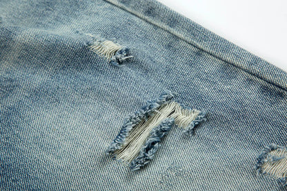 Frayed Hole Damaged Washed Blue Baggy Jeans for Men Y2k Streetwear Straight Casual Denim Trousers Ropa Hombre Loose Cargo Pants Street King Limited