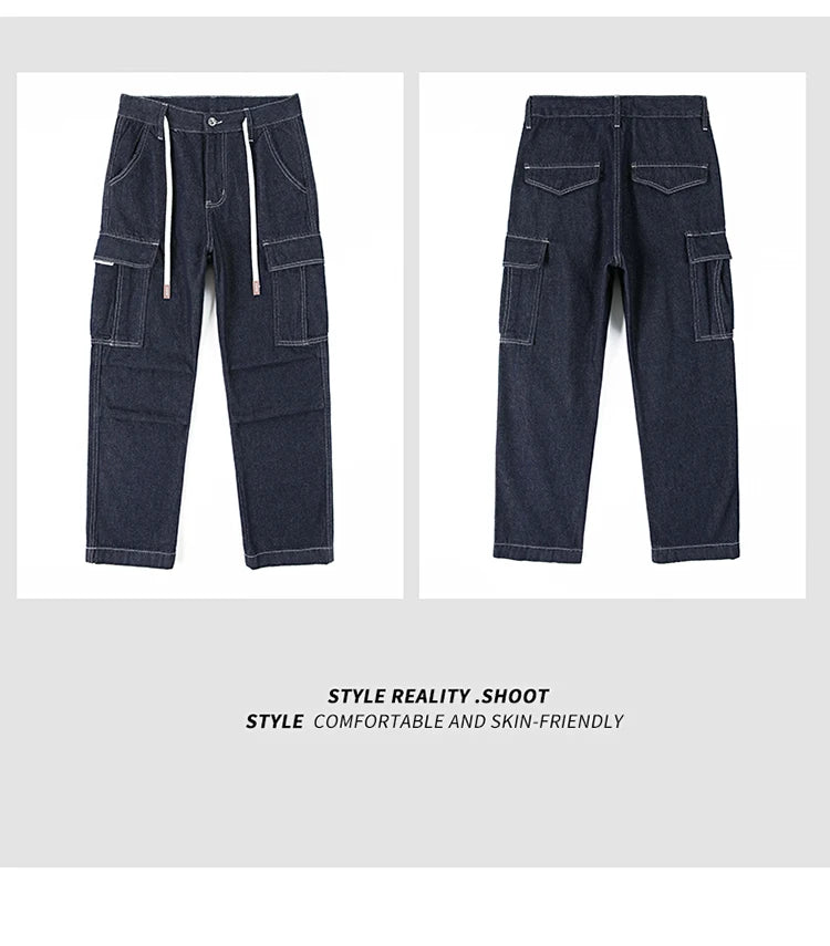men autumn summer streetwear fashion plus size loose casual straight cargo jeans pant campus boy jeans trousers unique cargo style 2279