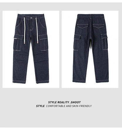 men autumn summer streetwear fashion plus size loose casual straight cargo jeans pant campus boy jeans trousers unique cargo style 2279