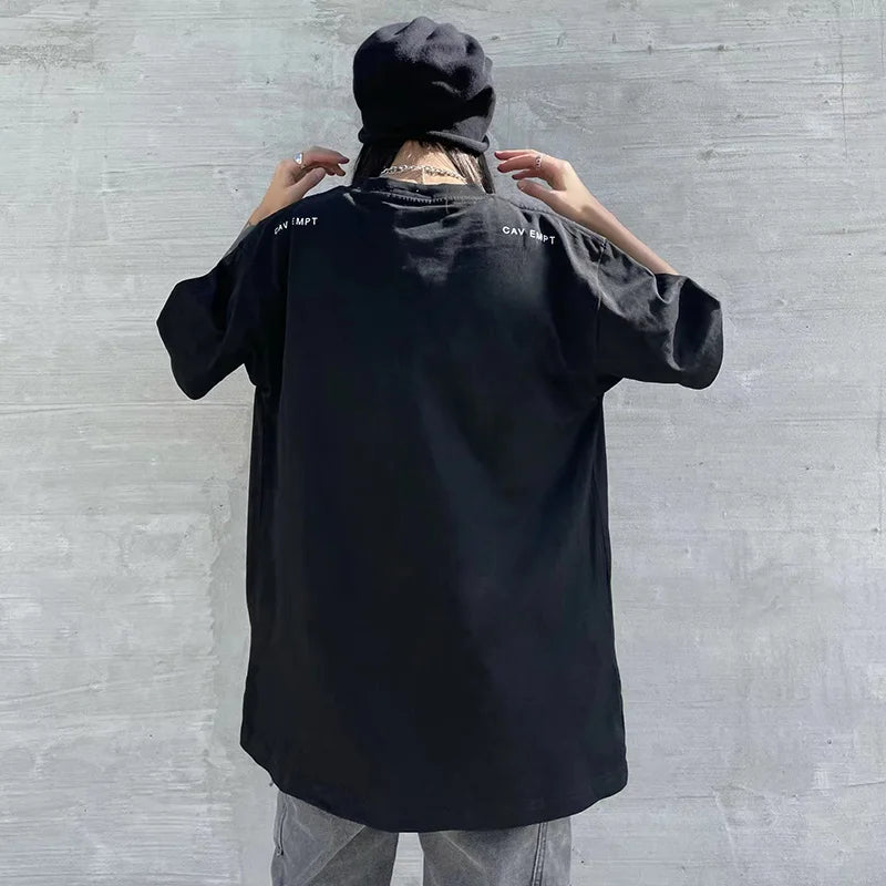 C.E T-shirts Men Woman Good Quality Cotton Casual Loose Vintage Abstract Face Printing Summer O-Neck CAVEMPT Top Tee Street King Limited