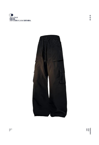 multi pocket mens wide leg straight cargo pants korean fashion track pants male casual loose mopping trousers four seasons unique cargo style 1016