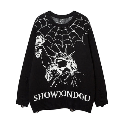 Hip Hop Knitted Sweater Mens Winter O-neck Harajuku Pattern Pullover Streetwear Casual Loose Pullover Sweaters Jumper Knitwear Street King Limited