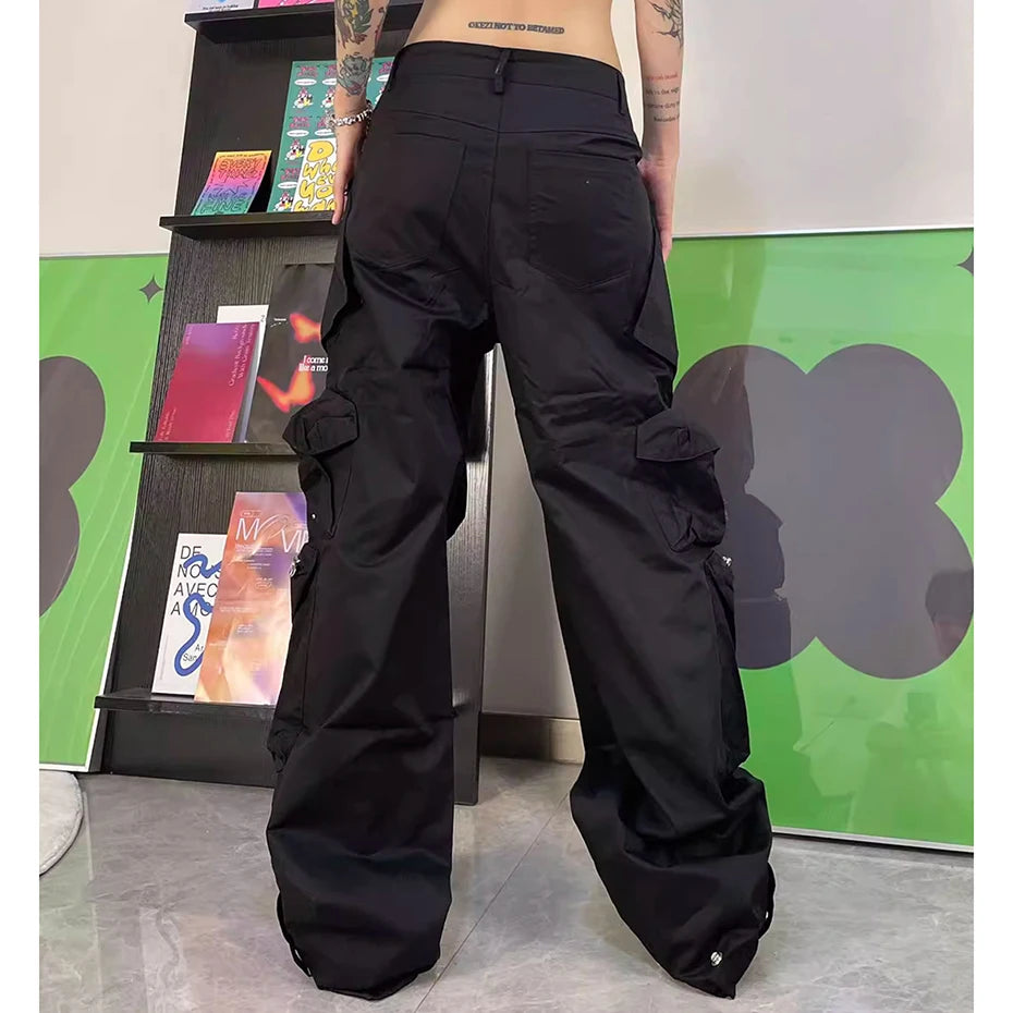techwear baggy cargo pants multi pocket luxury designer fashion loose pants hip hop harajuku black trousers utility cargo pants