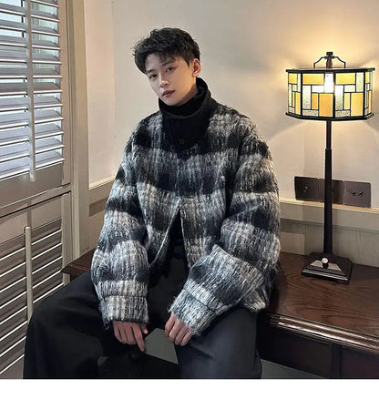 men turtleneck trendy brand fashion stripe christmas woolen bomber jacket women oversize plaid top coat outerwear unique default style 1161