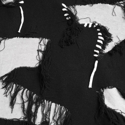 Mens Knitted Sweater Fashion Tassel Irregular Block Pullovers Casual O-neck Unisex Harajuku Y2k Streetwear Loose Knit Jumpers Street King Limited